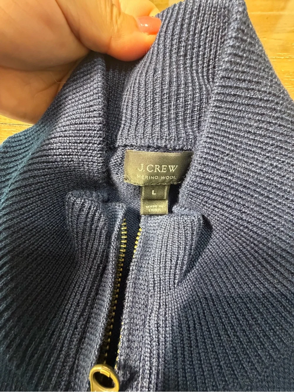 J. Crew Men’s Large Navy Full-Zip Merino Wool Cardigan Sweater